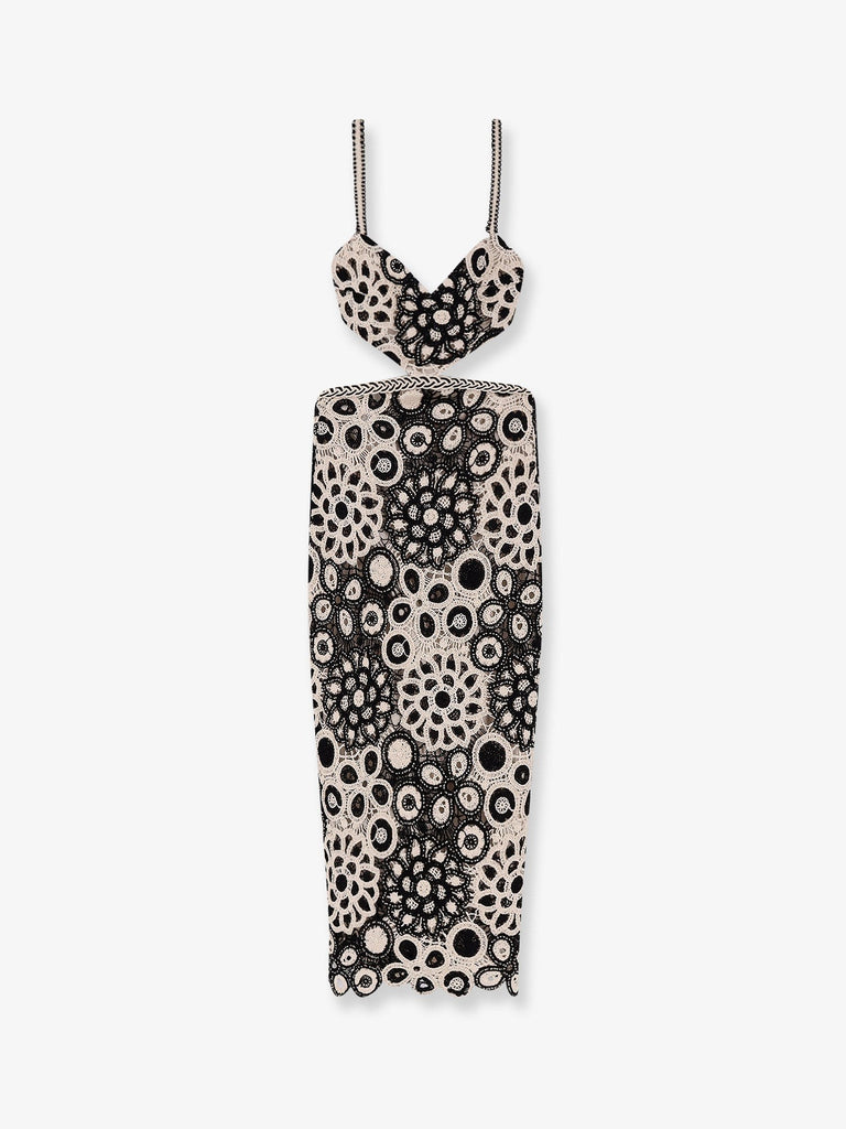 Long crochet dress with floral pattern