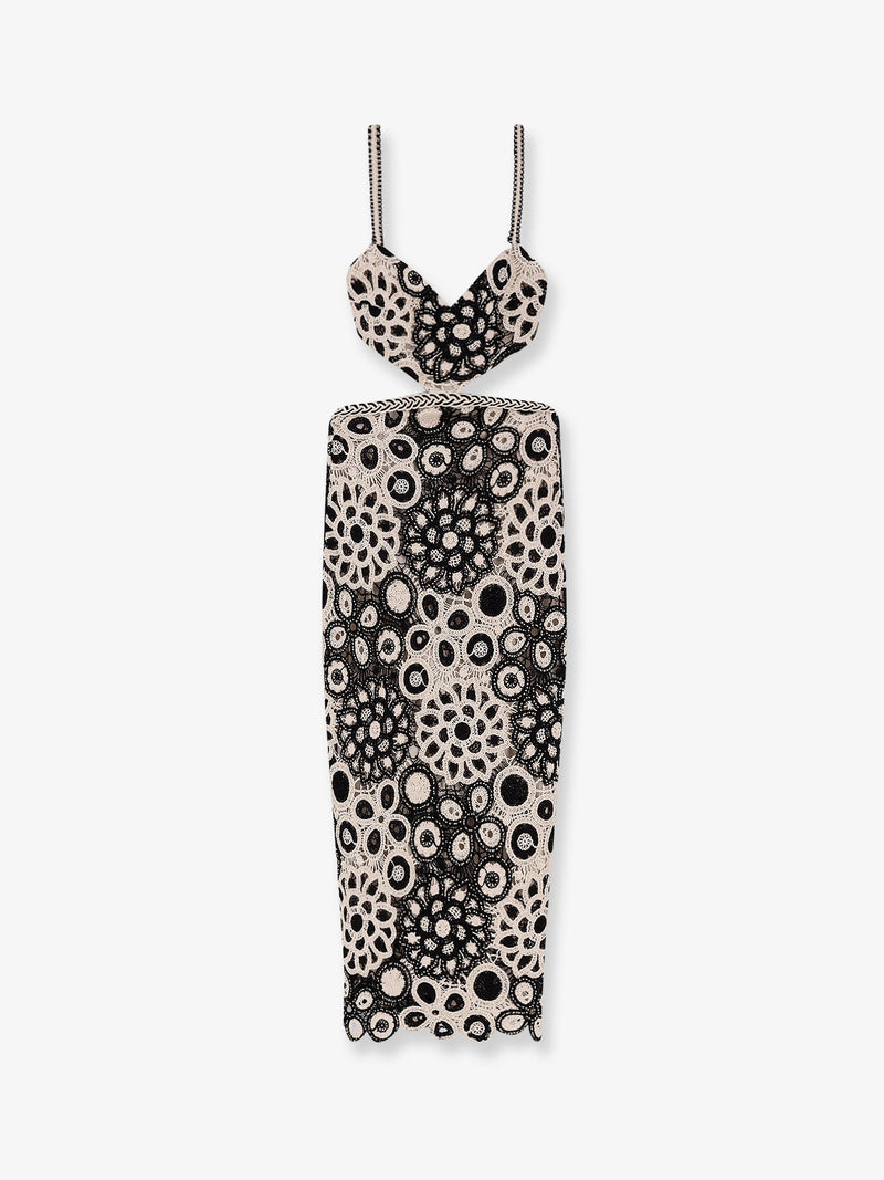Long crochet dress with floral pattern