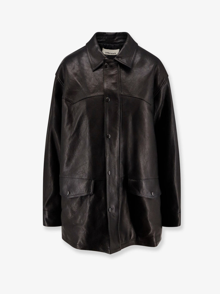 Long padded leather Unisex jacket