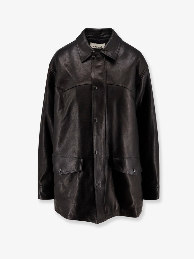 Long padded leather Unisex jacket