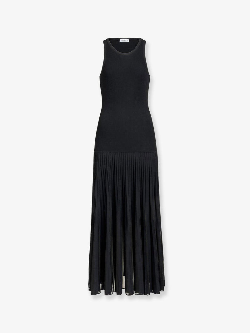Long pleated viscose blend dress