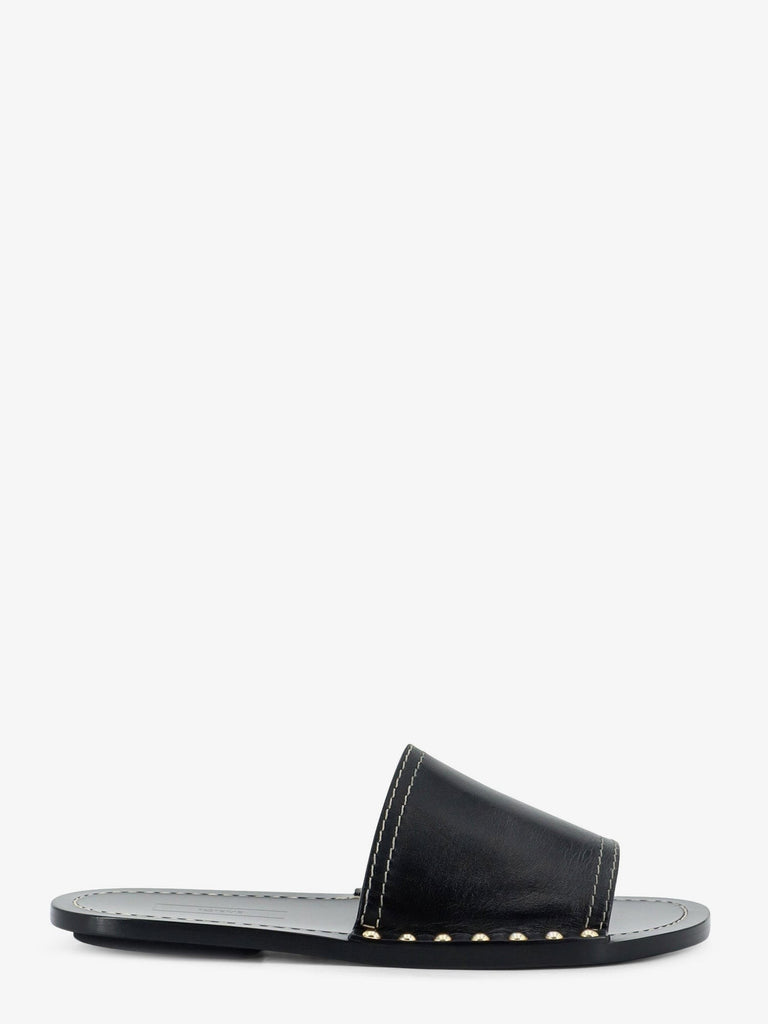 Low leather sandals with metal studs on the sides