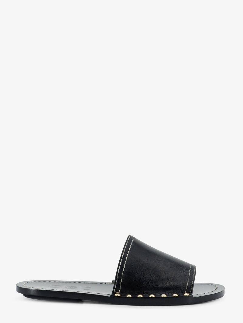 Low leather sandals with metal studs on the sides