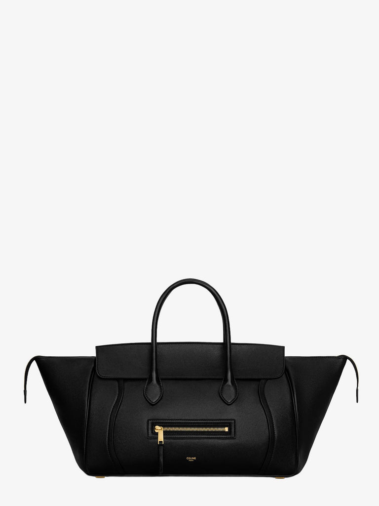 Luggage leather handbag with logo lettering on the front
