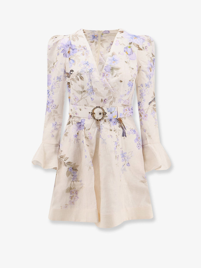Luna Short linen dress with Songbird Print
