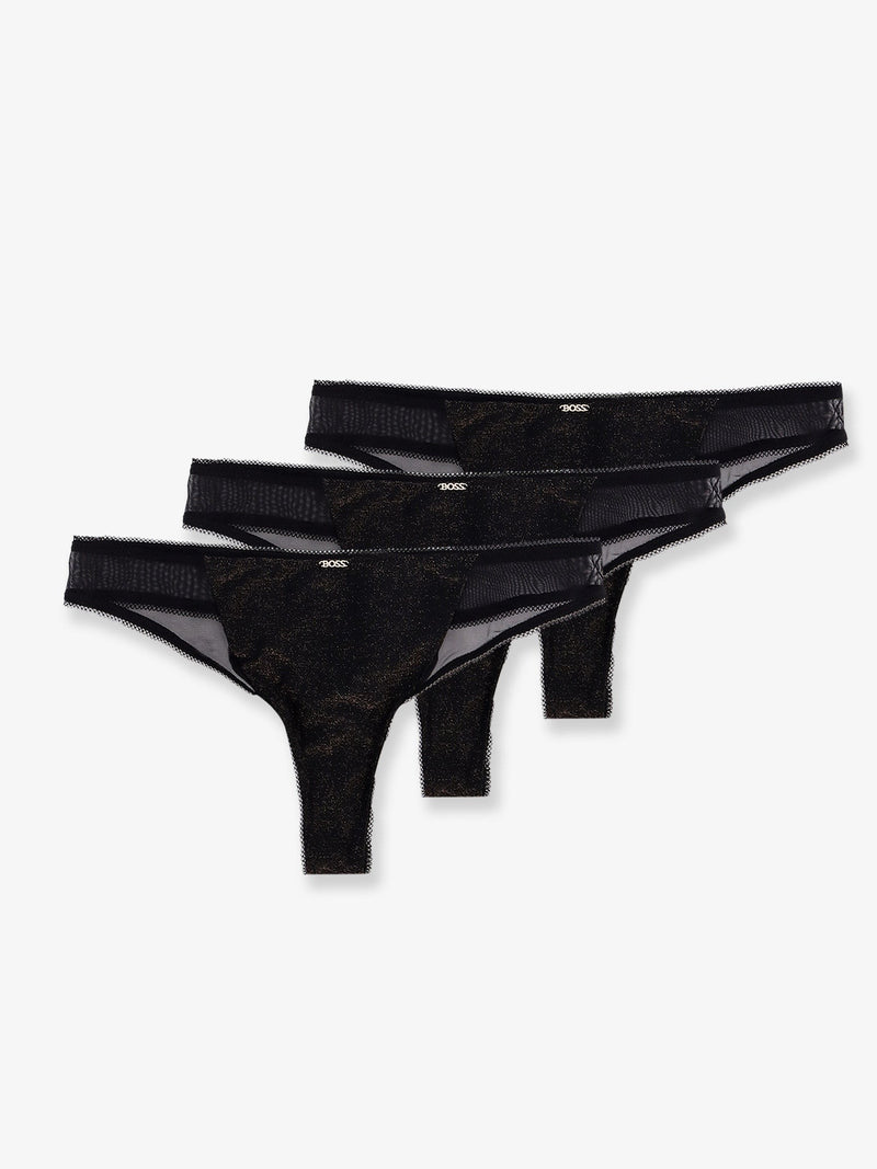 Lurex thong tripack with lace trim