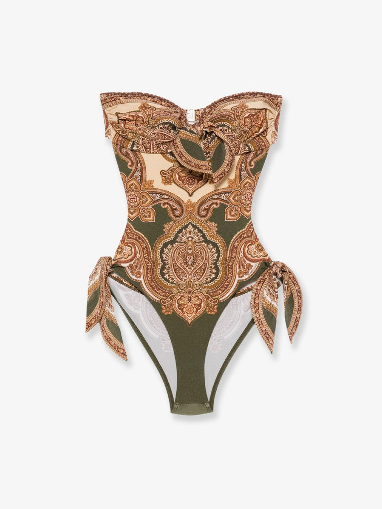 Mahon nylon one-piece swimsuit with paisley print