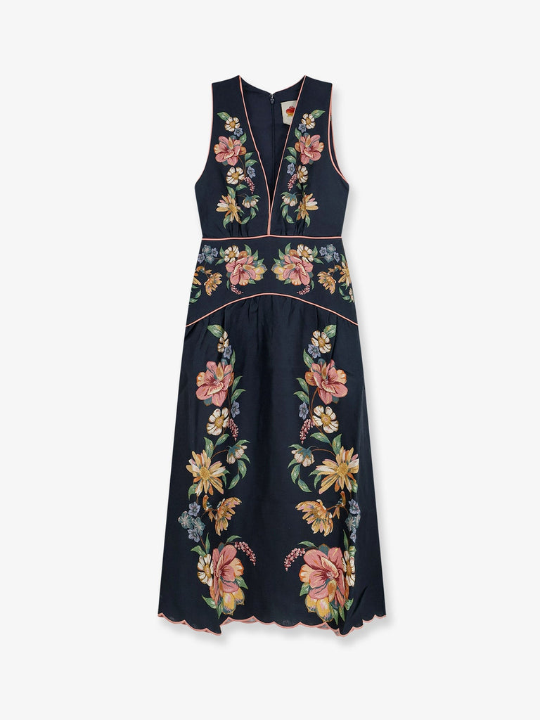 Maira long linen dress with floral print