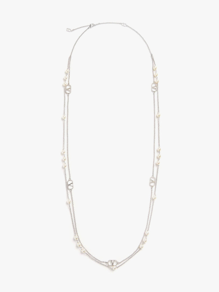 Metal and pearls VLogo Signature necklace