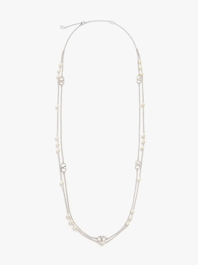 Metal and pearls VLogo Signature necklace