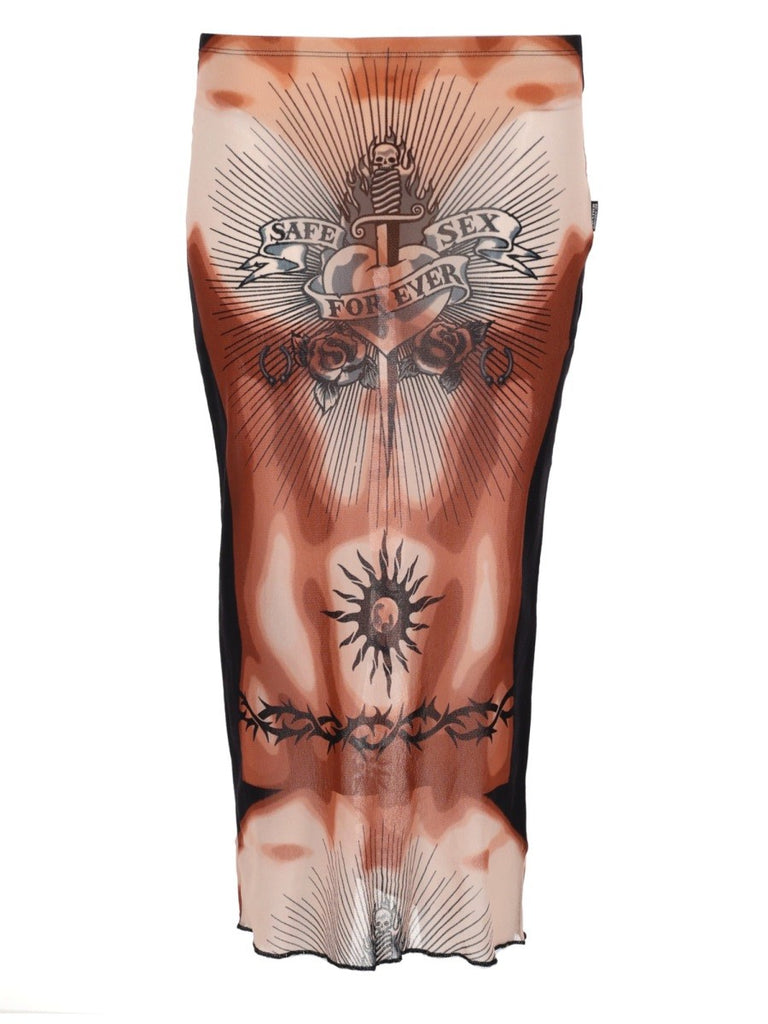 MIDI SKIRT WITH "SAFE SEX TATOO" PRINT