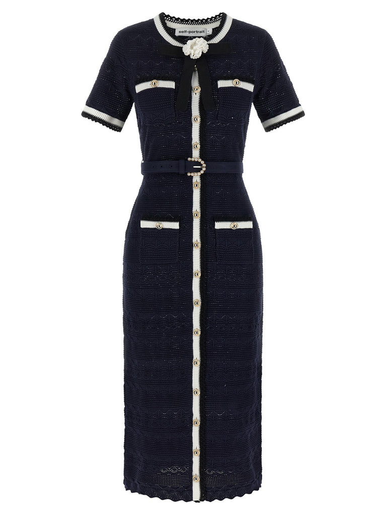 'Navy Pointelle Knit Midi' dress
