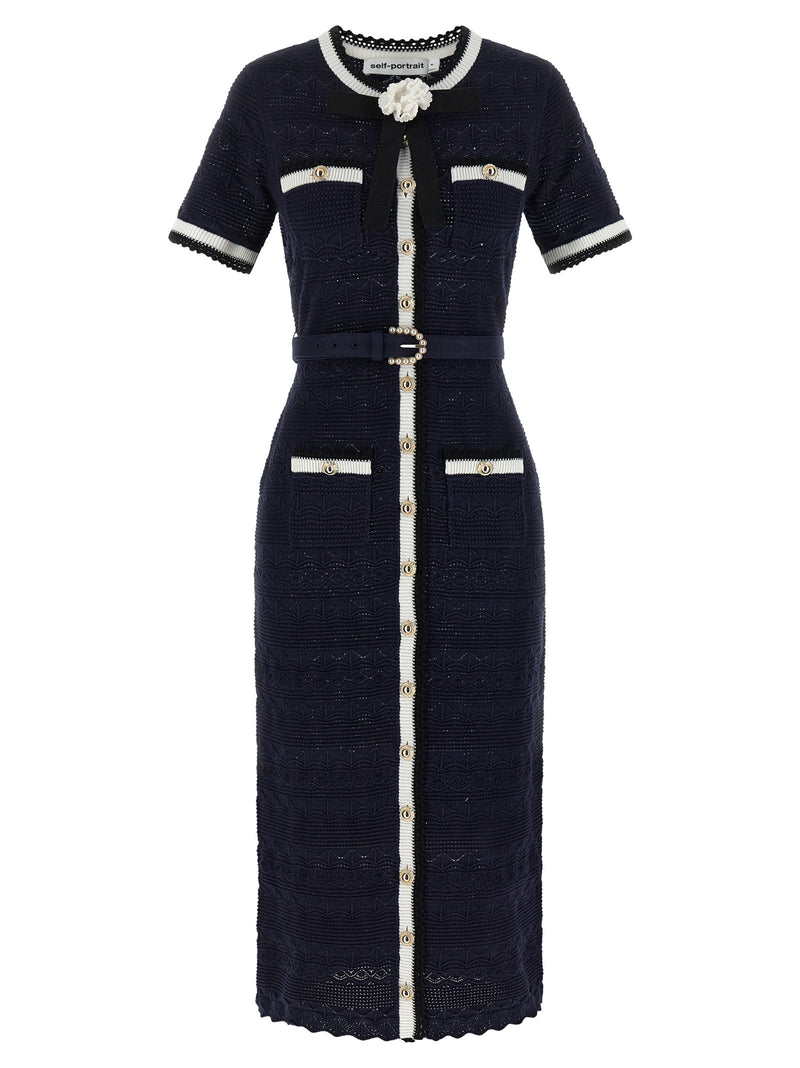 'Navy Pointelle Knit Midi' dress