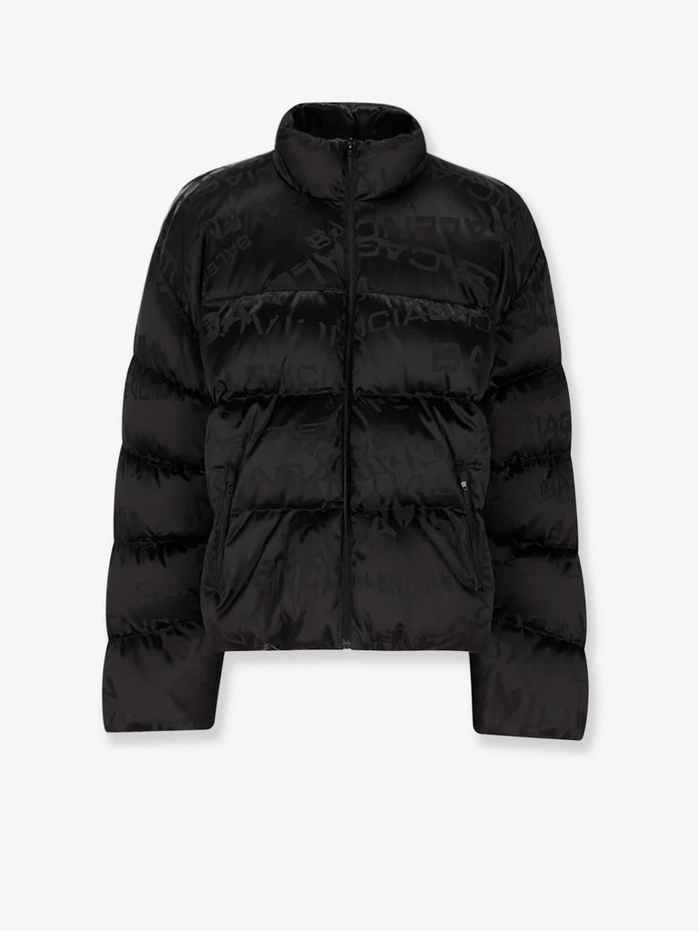 Nylon down jacket with all-over lettering logo