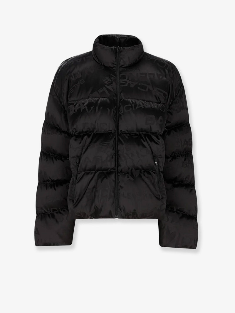 Nylon down jacket with all-over lettering logo