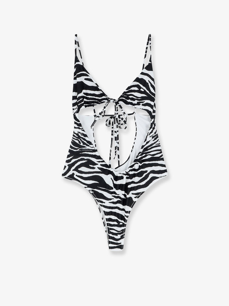 One-piece swimsuit with zebra print