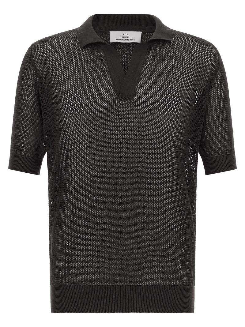 Openwork cotton polo shirt
