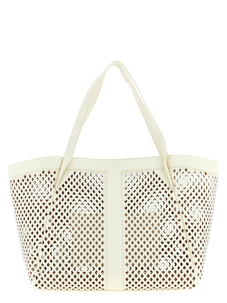 Openwork leather shopping bag