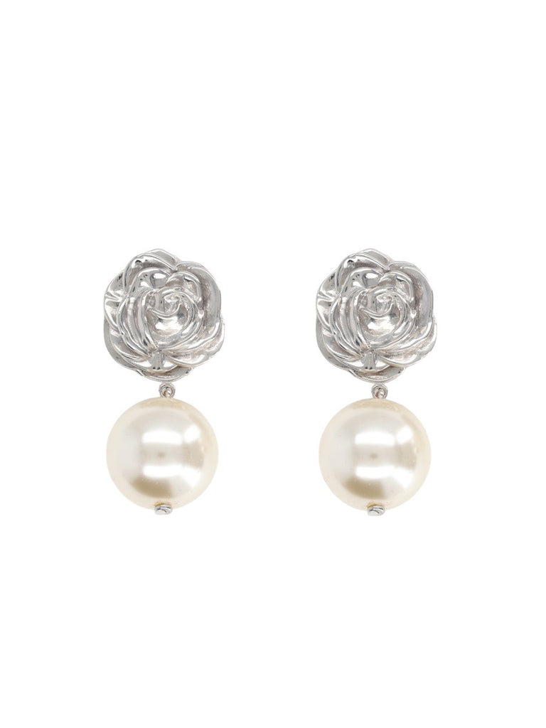 ORECCHINI CON ROSA E PERLA