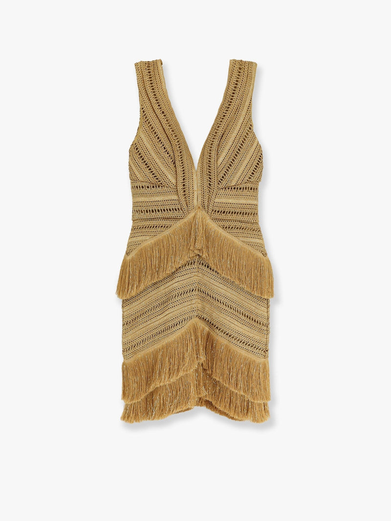 Pampas mini dress with embroidery and fringes