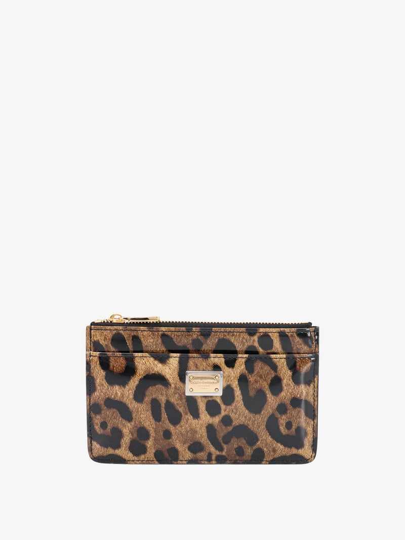 Patent leather card holder with animal print