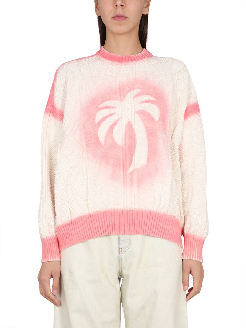 PATENT LEATHER EFFECT PALM SWEATER
