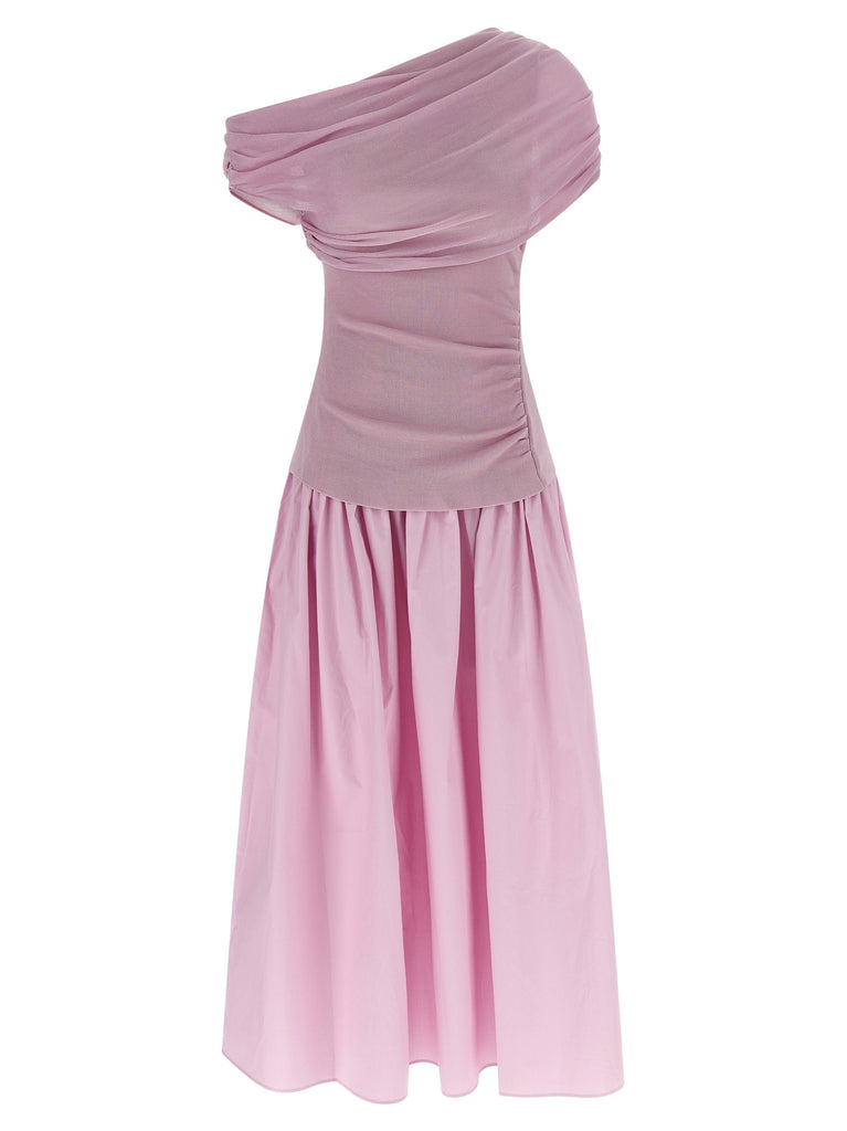 'Pink Cotton Draped Knit Midi' dress