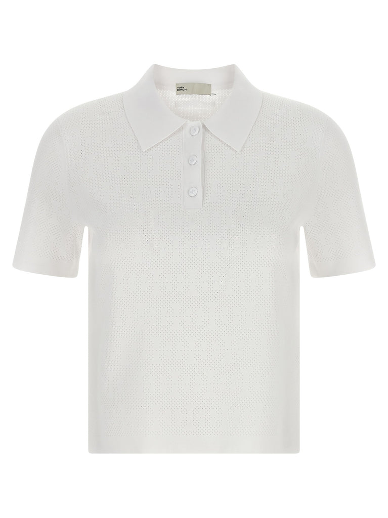 Pointelle viscose polo shirt