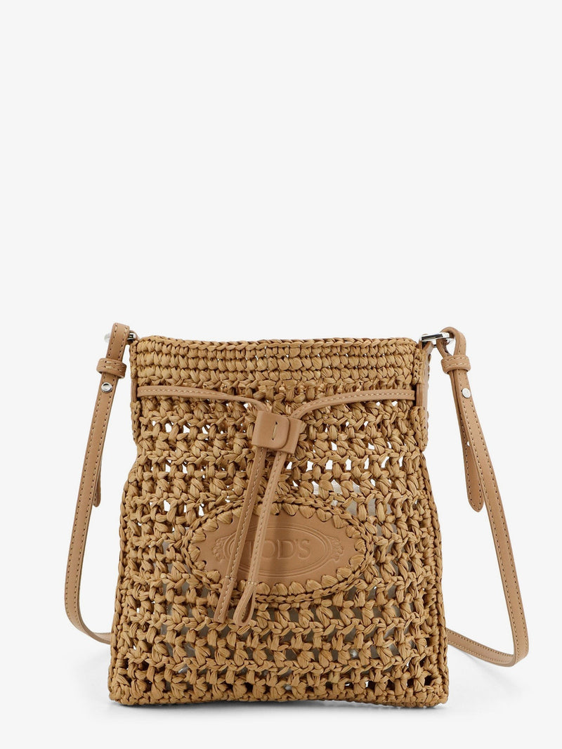 Raffia bucket bag with crochet motif