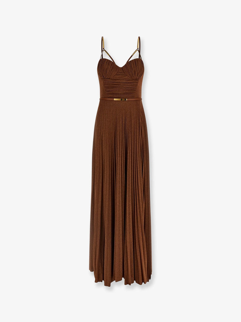 Red Carpet laminated long dress with belt
