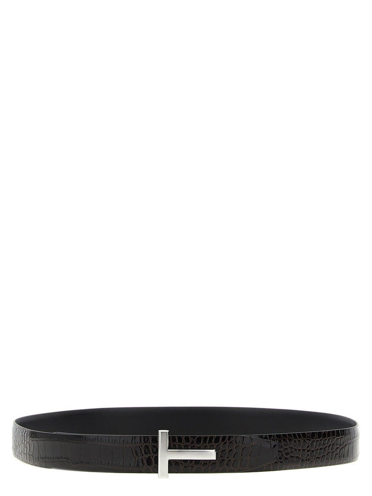 Reversible crocodile leather belt
