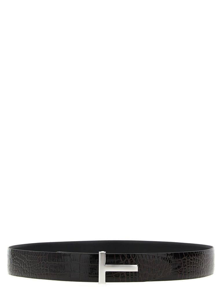 Reversible crocodile leather belt