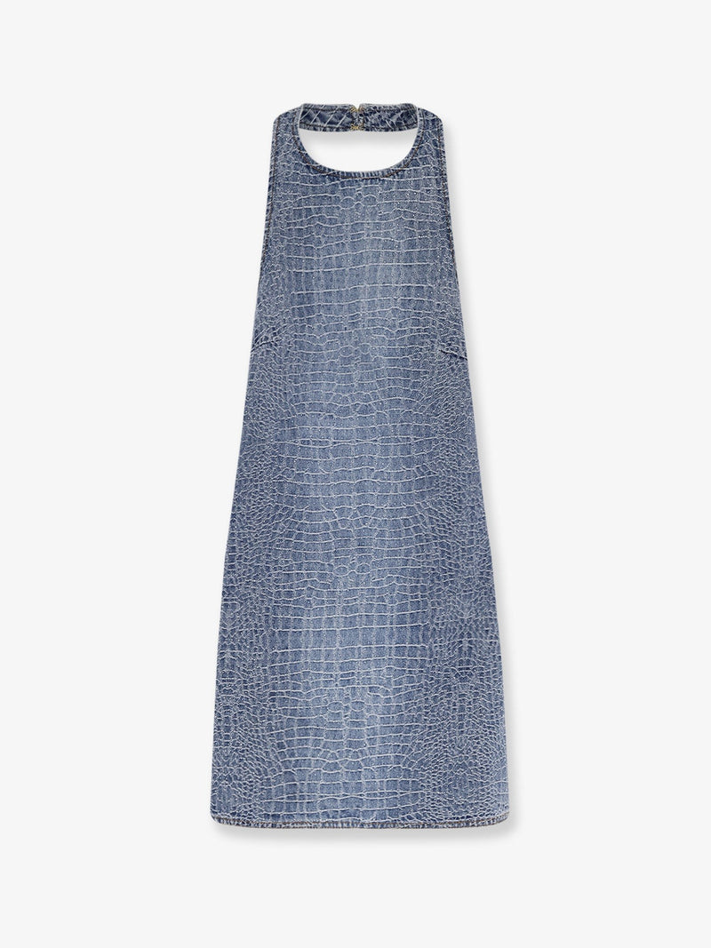 Rhinestone Croc Effect denim dress