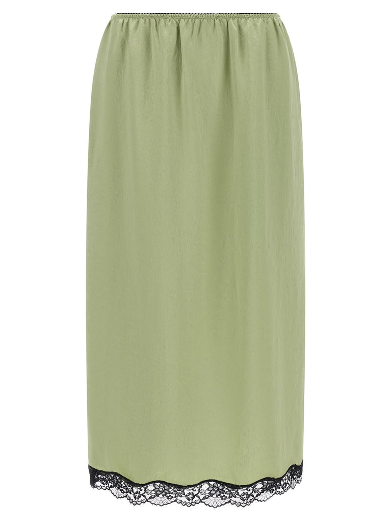 Satin froissé and lace skirt