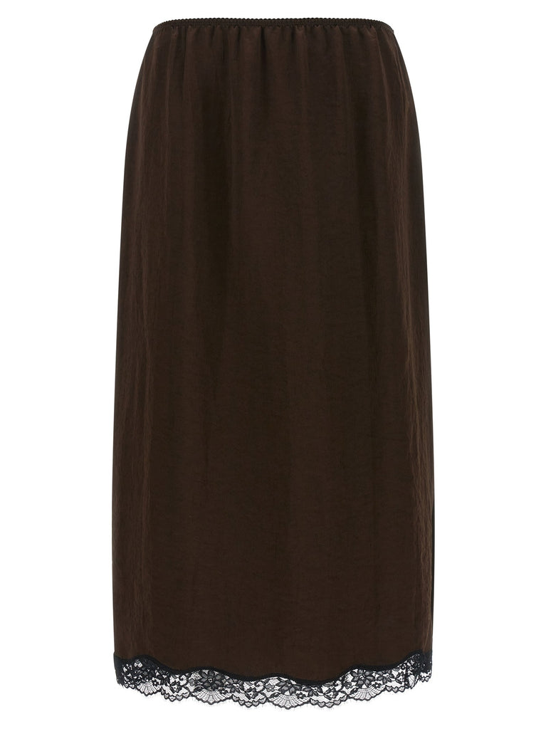 Satin froissé and lace skirt