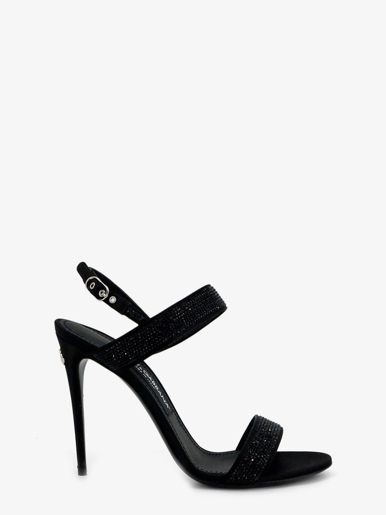 Satin sandals with all-over rhinestones