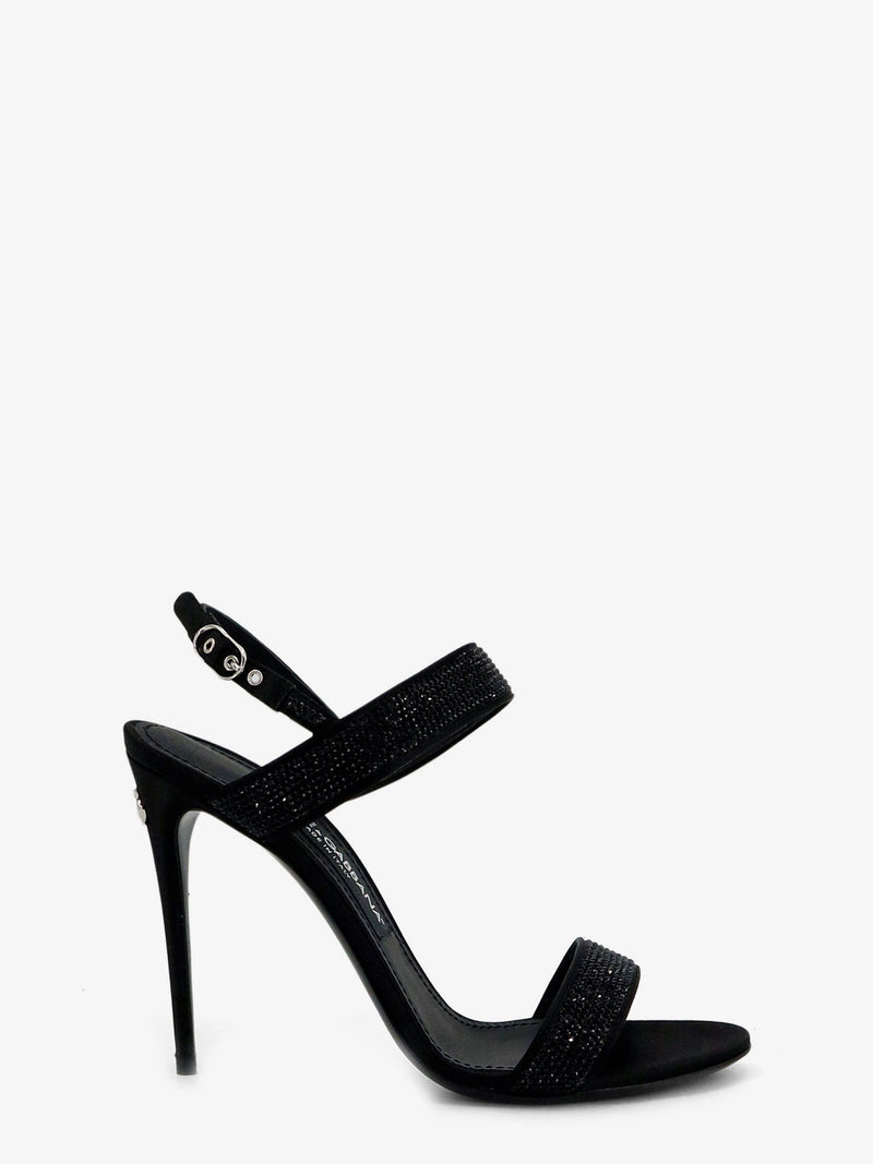 Satin sandals with all-over rhinestones