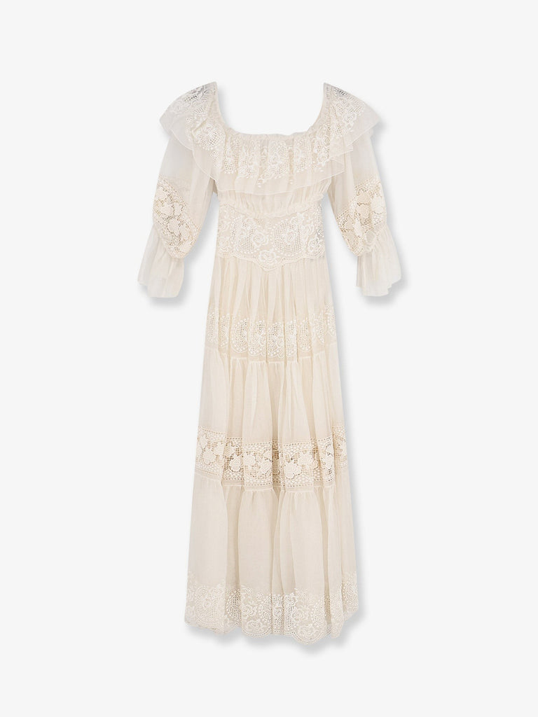Silk blend dress with all-over floral embroidery