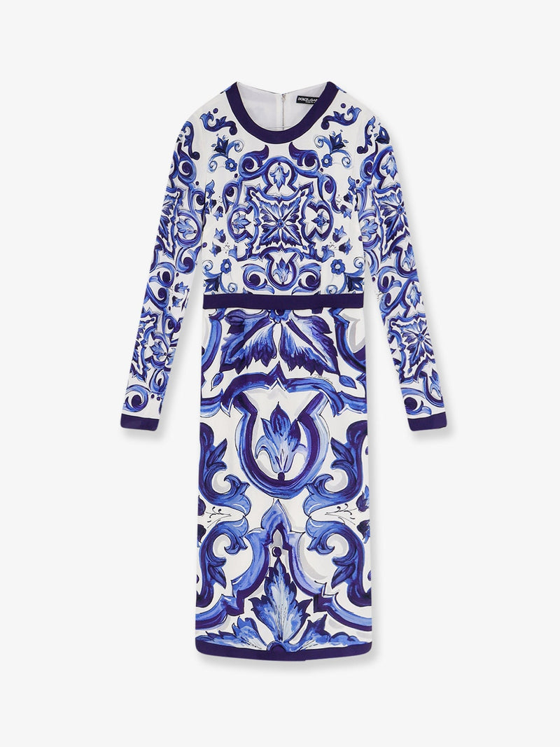 Silk blend dress with Maiolica print