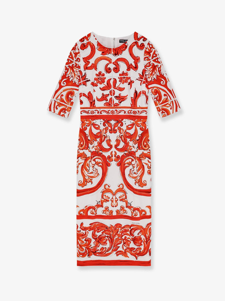 Silk long dress with Maiolica print