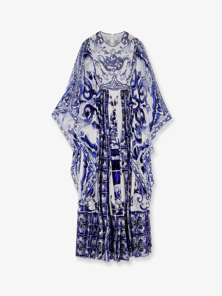 Silk long dress with Maiolica print