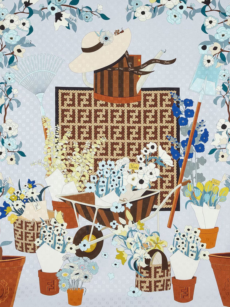 Silk scarf with Gardening print