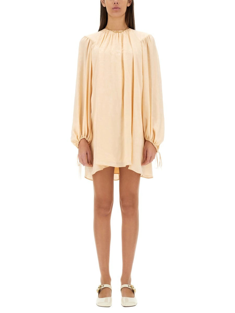 SILK SHIRRED MINI DRESS