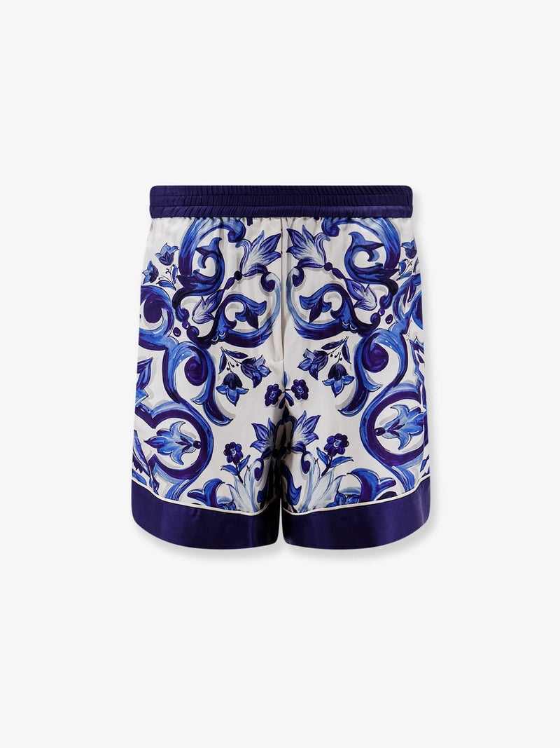 Silk shorts with Maiolica print