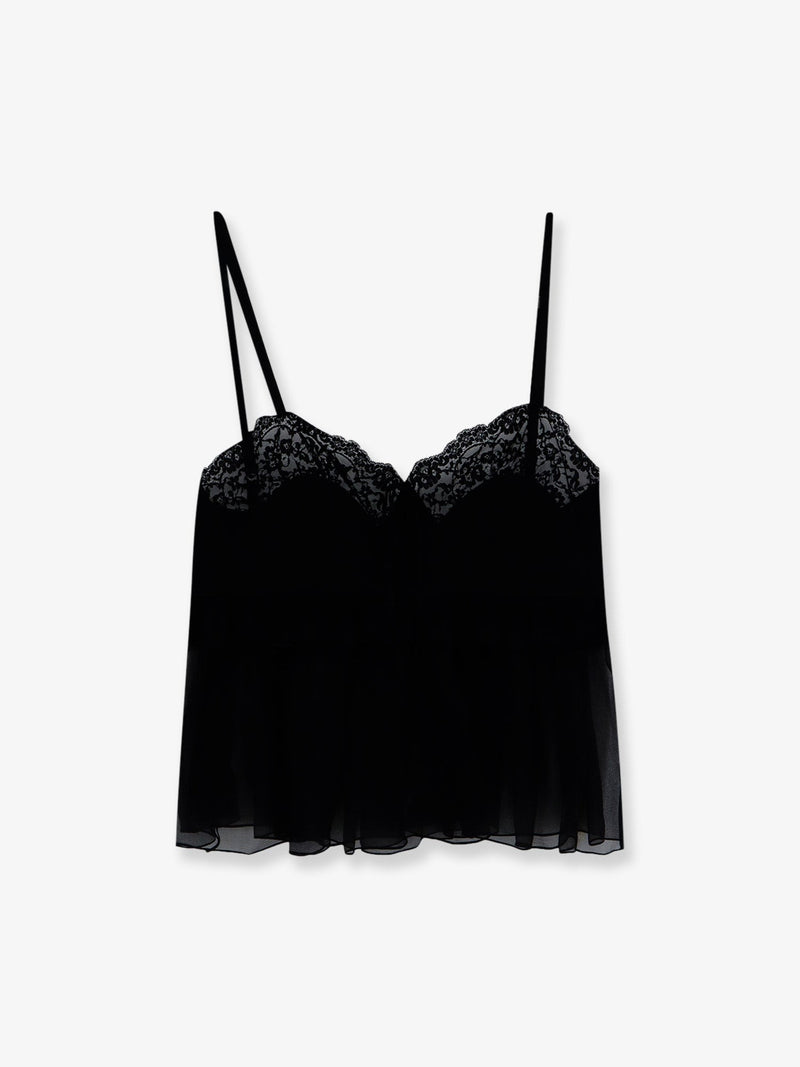 Silk top with lace profiles