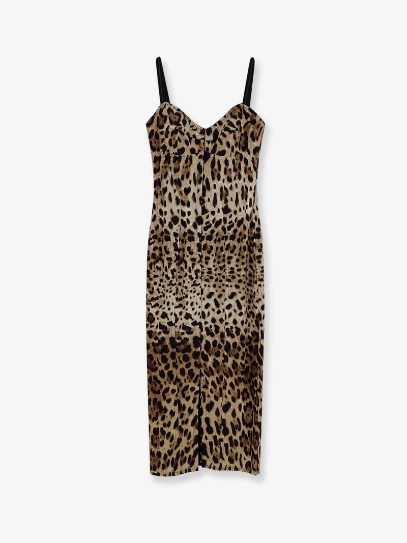 Stretch fabric long dress with animal print