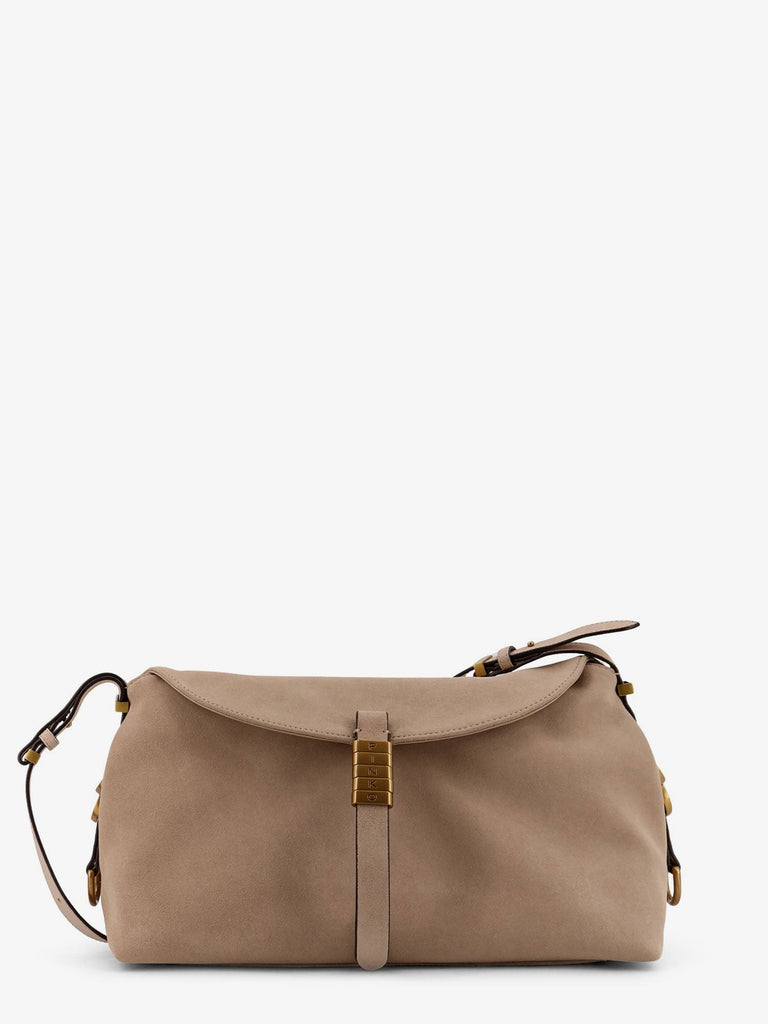 Suede crossbody bag with metal detail with engraved logo