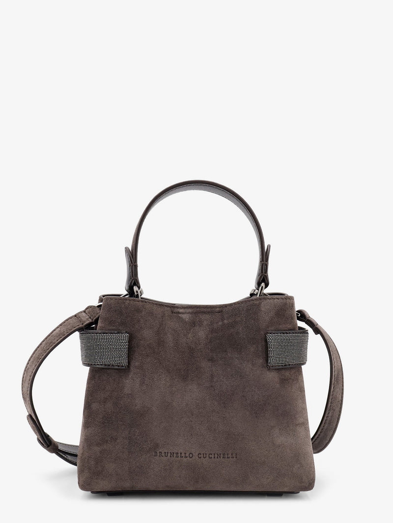Suede crossbody bag with Monili detail