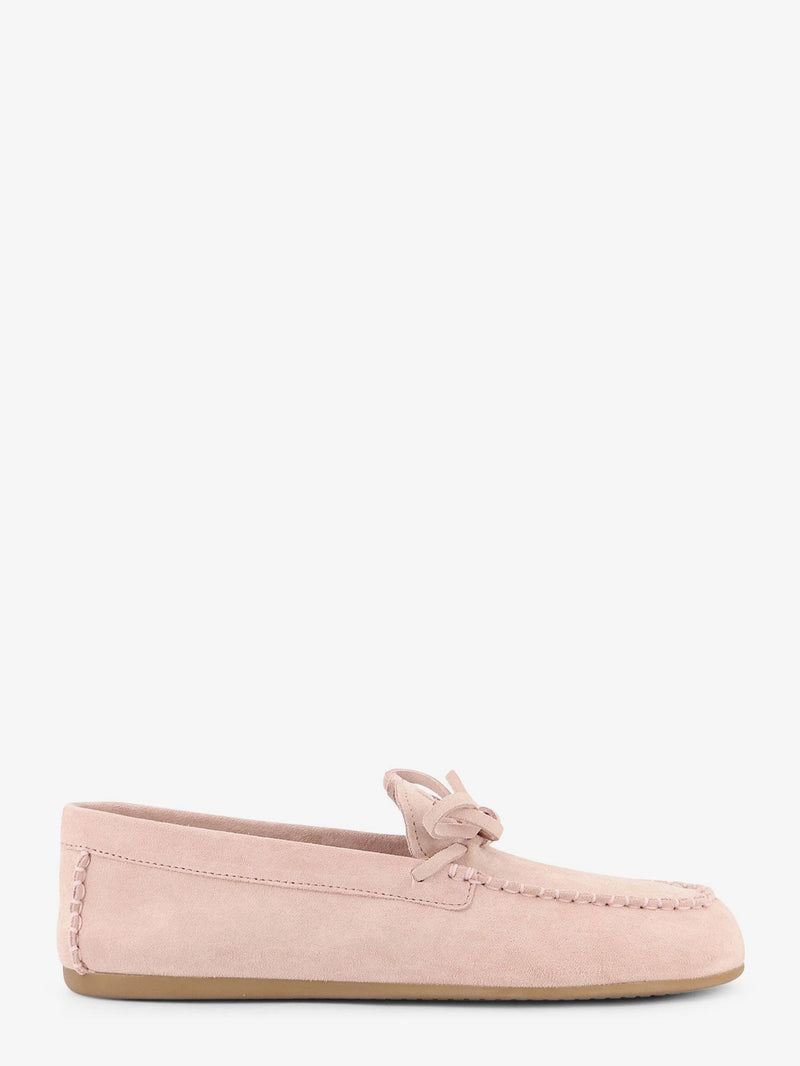 Suede loafer with frontal logo