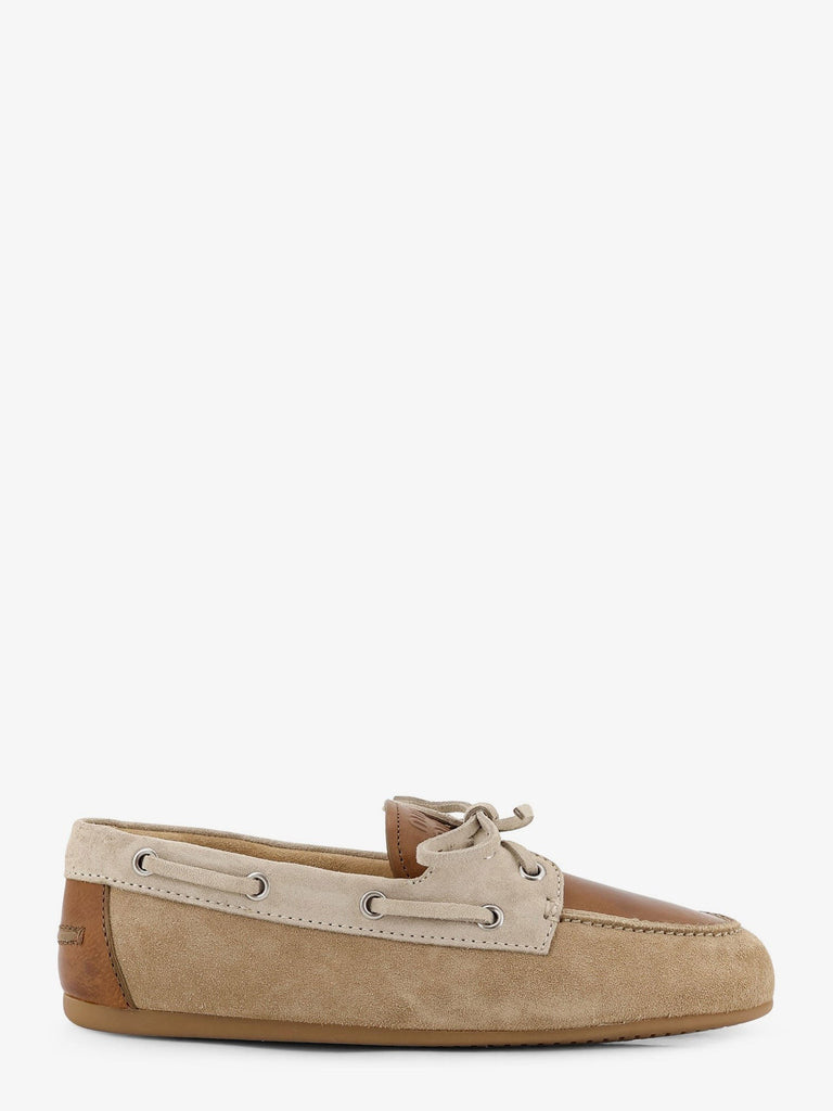 Suede loafer with leather inserts